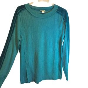 Sundance Thermal Pullover Long Sleeve Lara Top Sz XL Green Teal Velour Mix Media